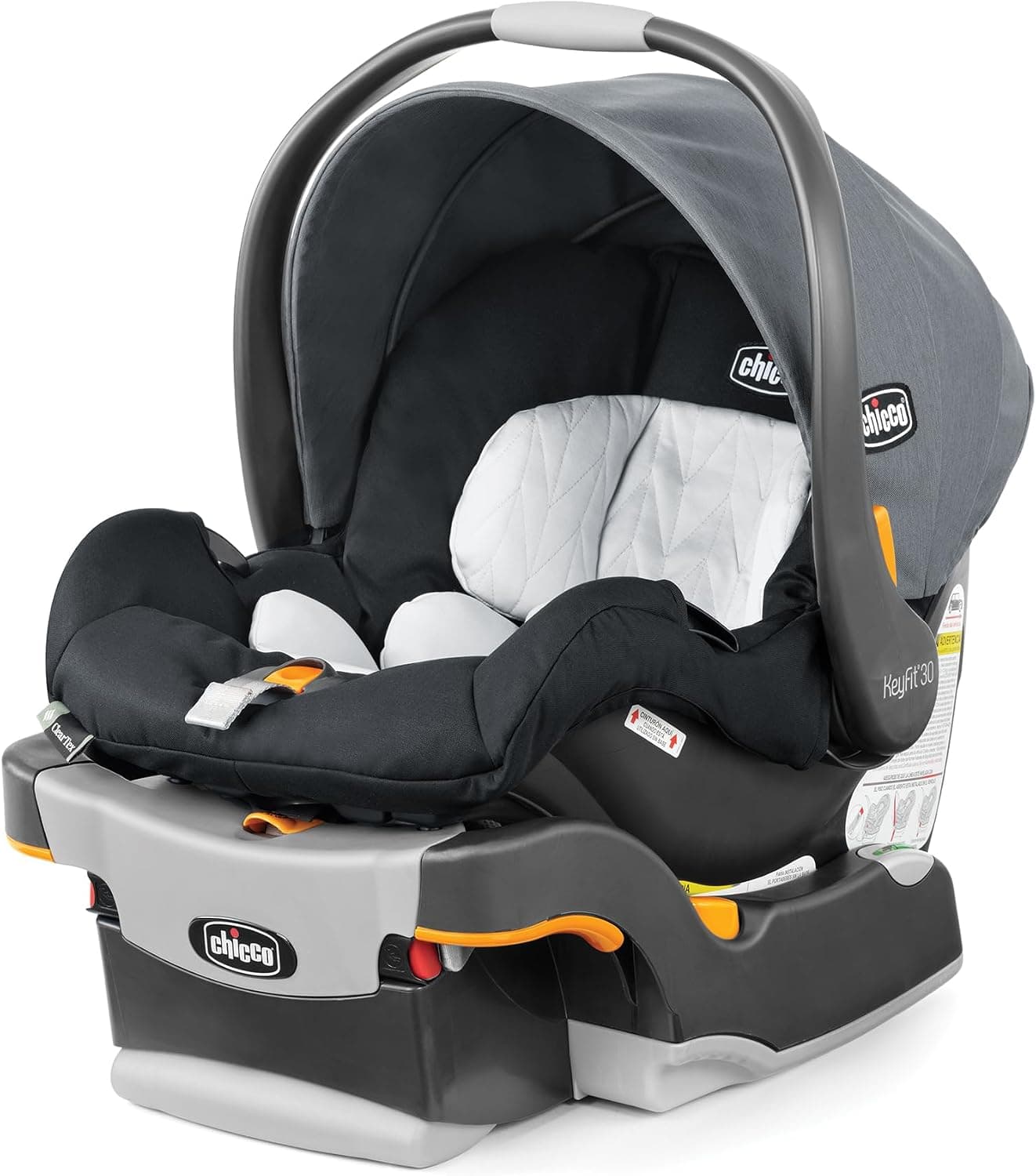 Chicco KeyFit 30 ClearTex Infant Car Seat and Base, Rear-Facing Seat for 4-30 lbs., Includes Head and Body Support, Compatible with Chicco Strollers, Baby Travel Gear - Pewter/Grey